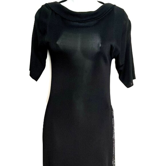 Herve Leger Paris Black Sequin Panel Open-Back Knit Dress-Size M - Picture 2 of 11